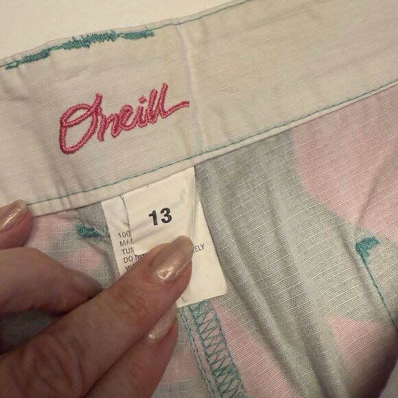 Vintage O'Neil Jr's 13 Green Pink 100% Ripstop Cotton Hawaiian Board Shorts - Picture 15 of 16